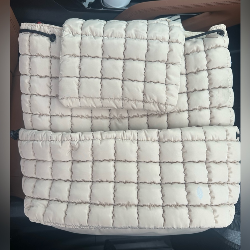 Free people hiker backpack Cream Quilted Tote Bag with Pouch